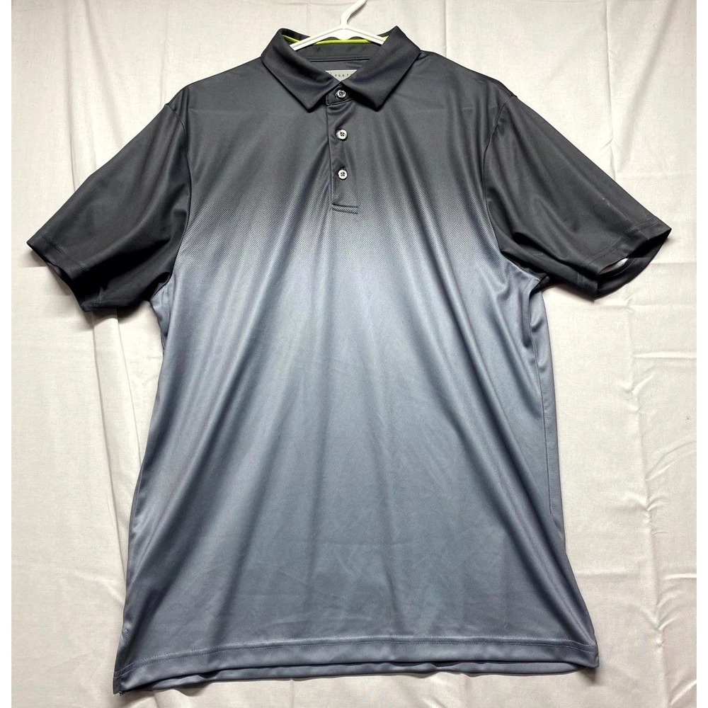 PGA Tour Performance Golf Polo Shirt Men Medium Gray Ombre Print Collared Tennis